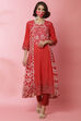 Rust A-Line Rayon Printed Kurta Dress image number 0