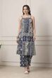 Blue Cotton Panelled Ethnic Motif Printed Straight Suit Set image number 6