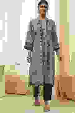 Ecru and Black Printed Straight Kurta image number 5