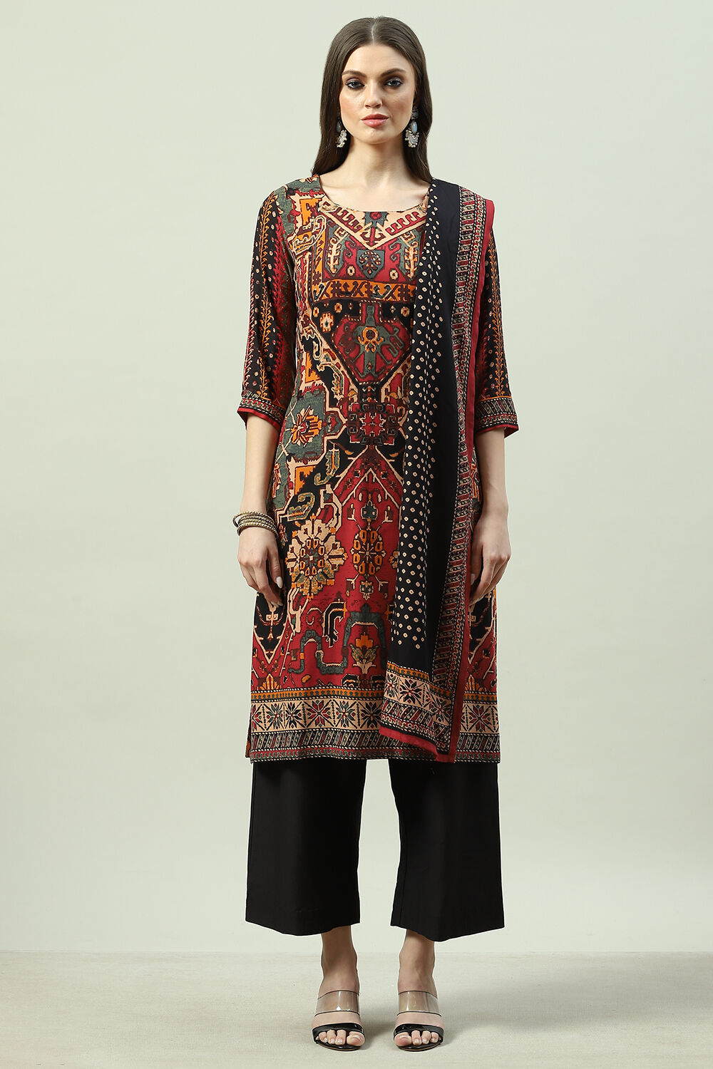 Blue LIVA Straight Kurta Palazzo Suit Set image number 8