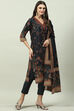 Charcoal Cotton Straight Kurta Slim Pant Suit Set image number 6