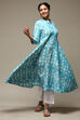 Turquoise Cotton IKAT Flared Yarndyed Kurta