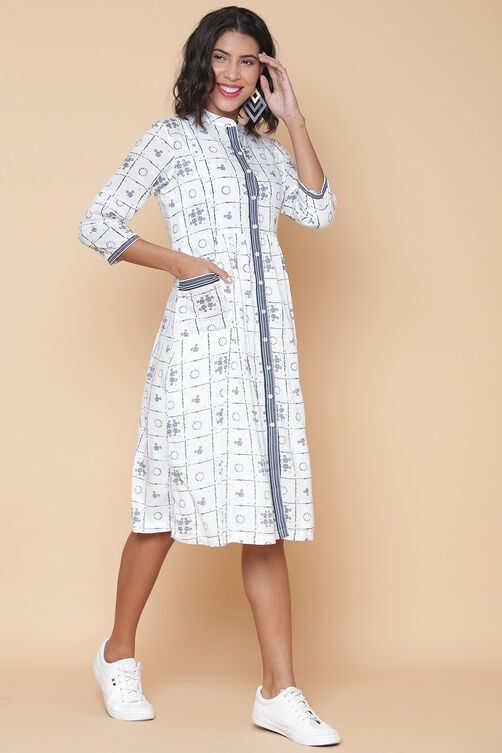 White Cotton Printed Dress image number 5