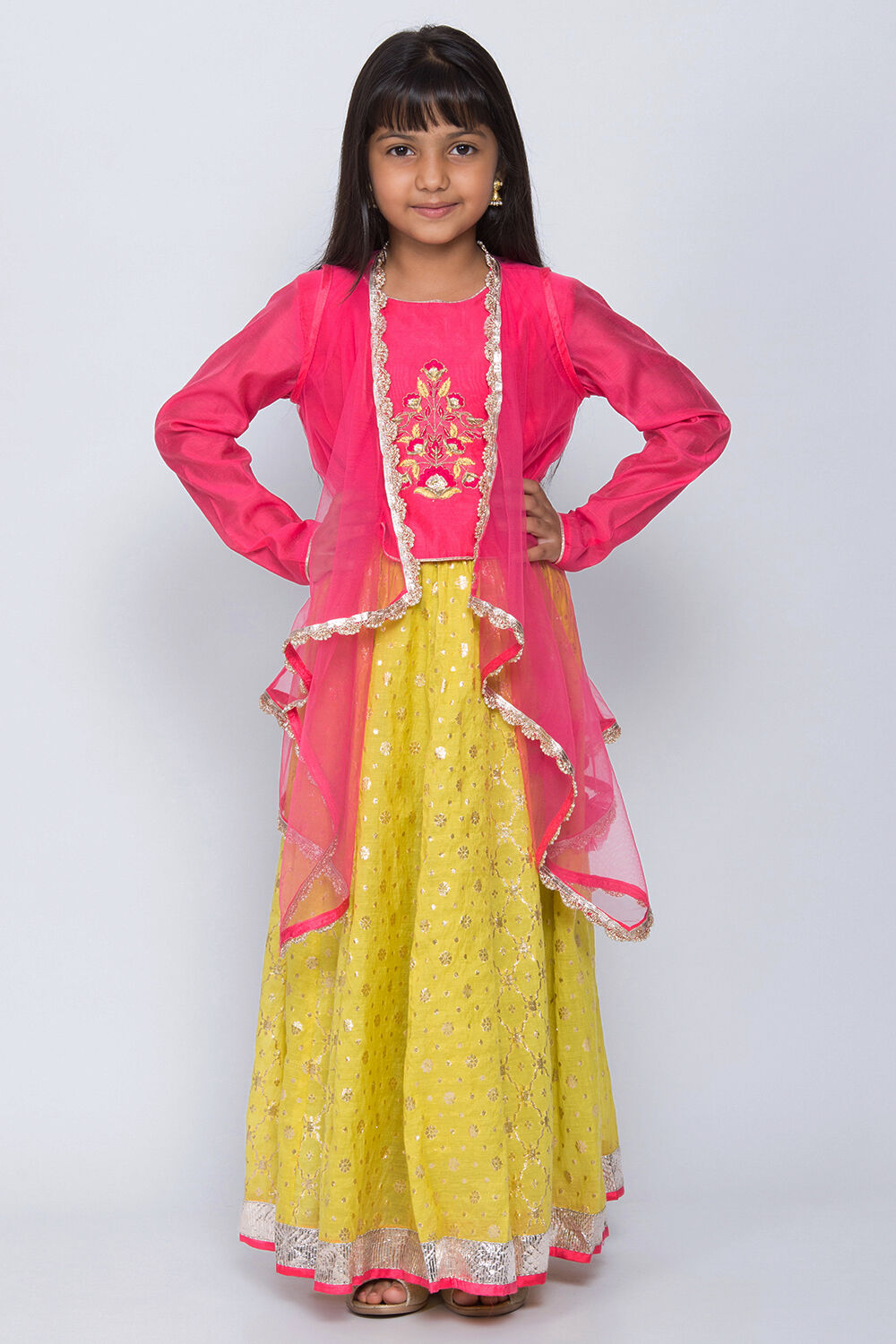 Pink And yellow Lehenga Set at Biba India
