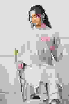 Purple Cotton Straight Suit Set image number 6