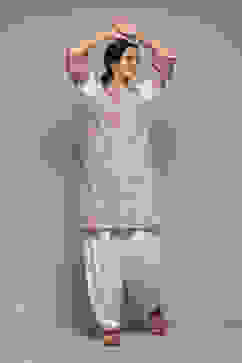 Off White Cotton Blend Straight Yarndyed 2 Piece Set image number 1