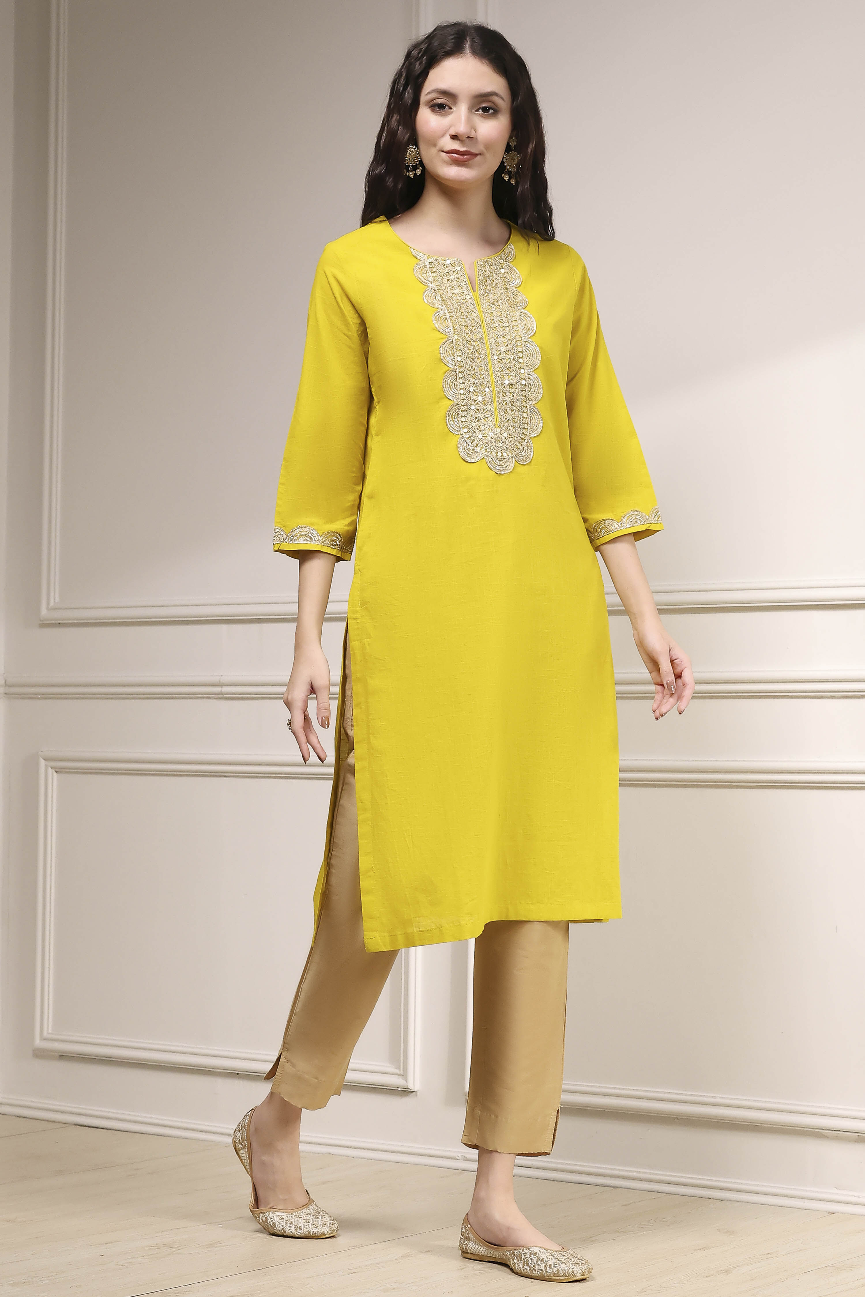 Fuchsia Cotton Solid Straight Kurta image number 4