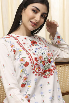 White Floral Printed Straight Short Kurta image number 1