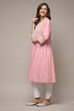 Pink Cotton Straight Embroidered Kurta image number 3