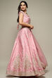 Red Silk Blend Straight Lehenga Set image number 6