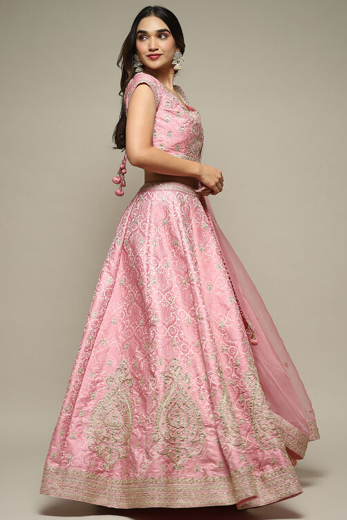 Red Silk Blend Straight Lehenga Set image number 6