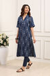 Blue Cotton A Line Kurta image number 2