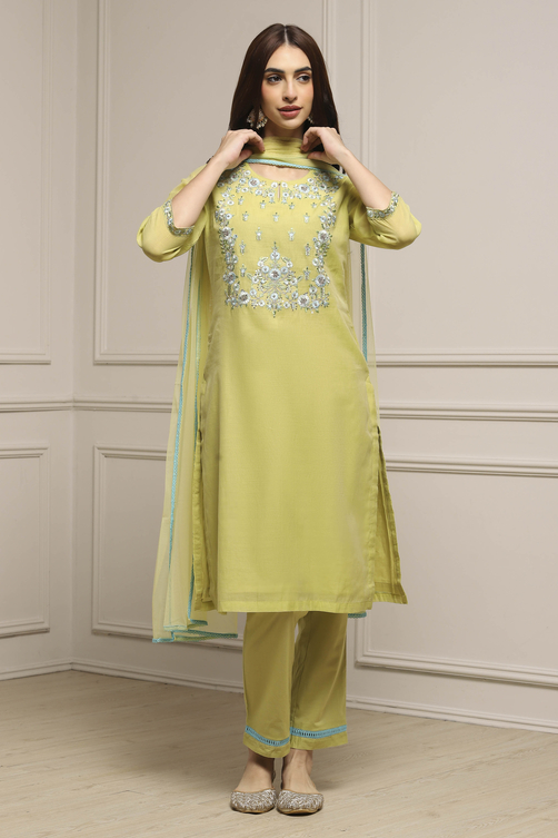 Peach Art Silk A-Line Kurta Regular Pant Suit Set image number 5