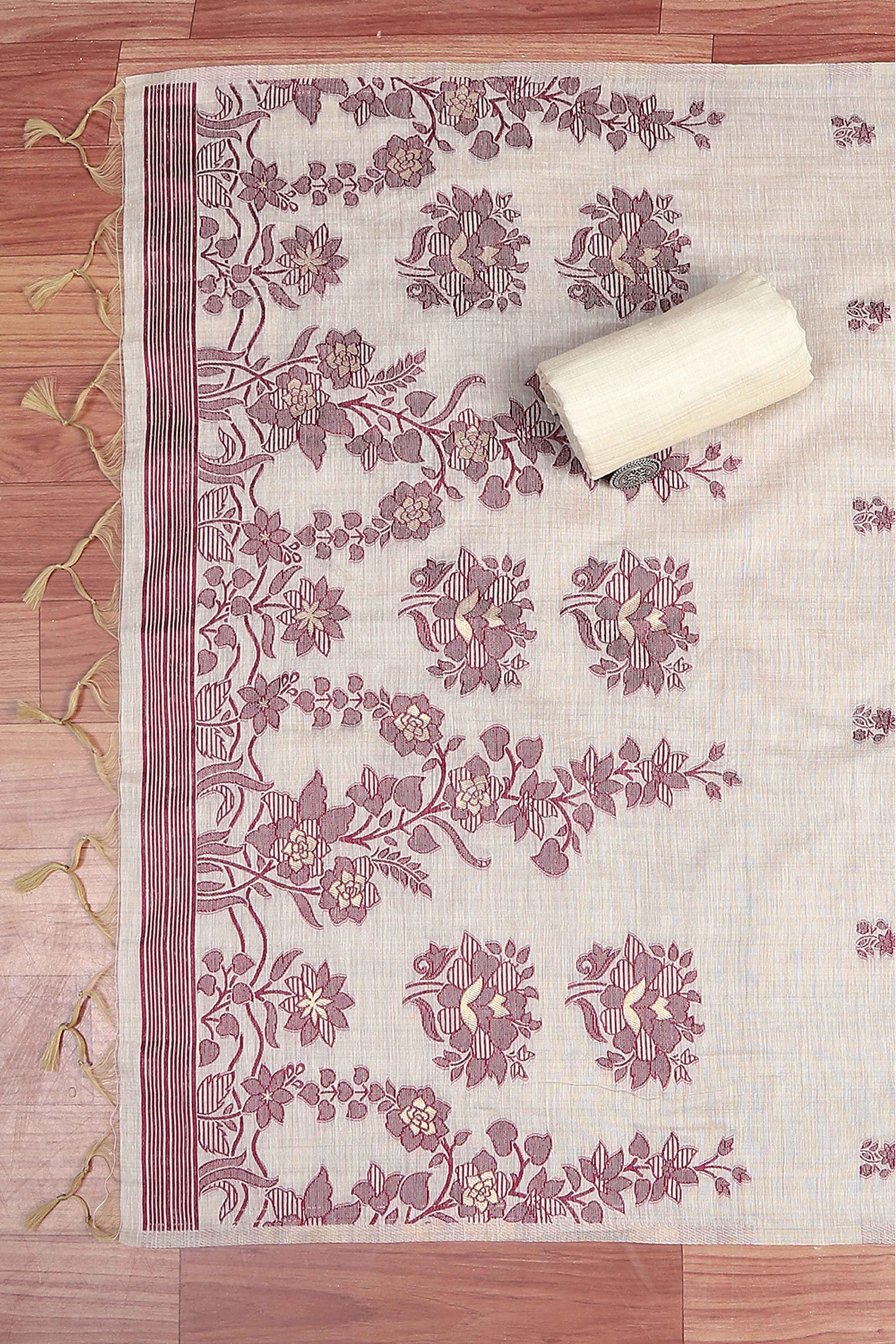 Blue Chanderi Printed Unstitched Suit Set image number 3