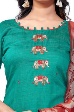 Green Chanderi Easy Stitch Suit Set image number 1