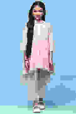 Pink Schiffli Cotton Flared Kurta With Palazzo & Net Dupatta image number 7