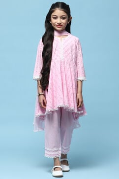Pink Cotton Flared Suit Set image number 7