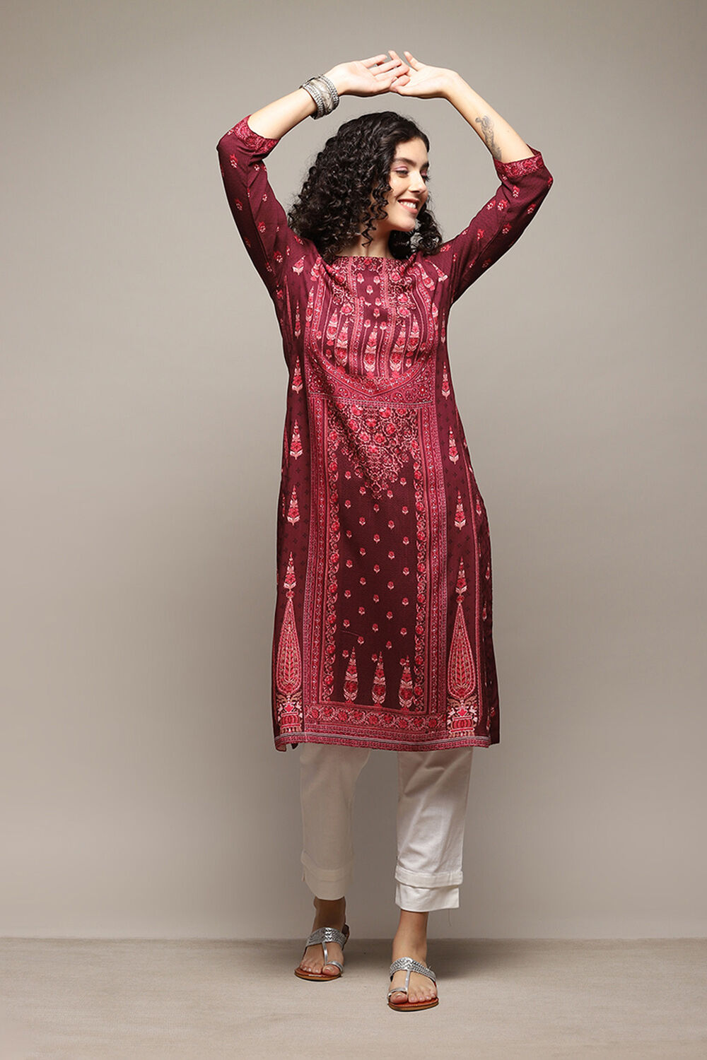 Teal LIVA Straight Printed Kurta image number 0