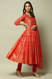 Red Cotton Anarkali Kurta Churidar Suit Set image number 7