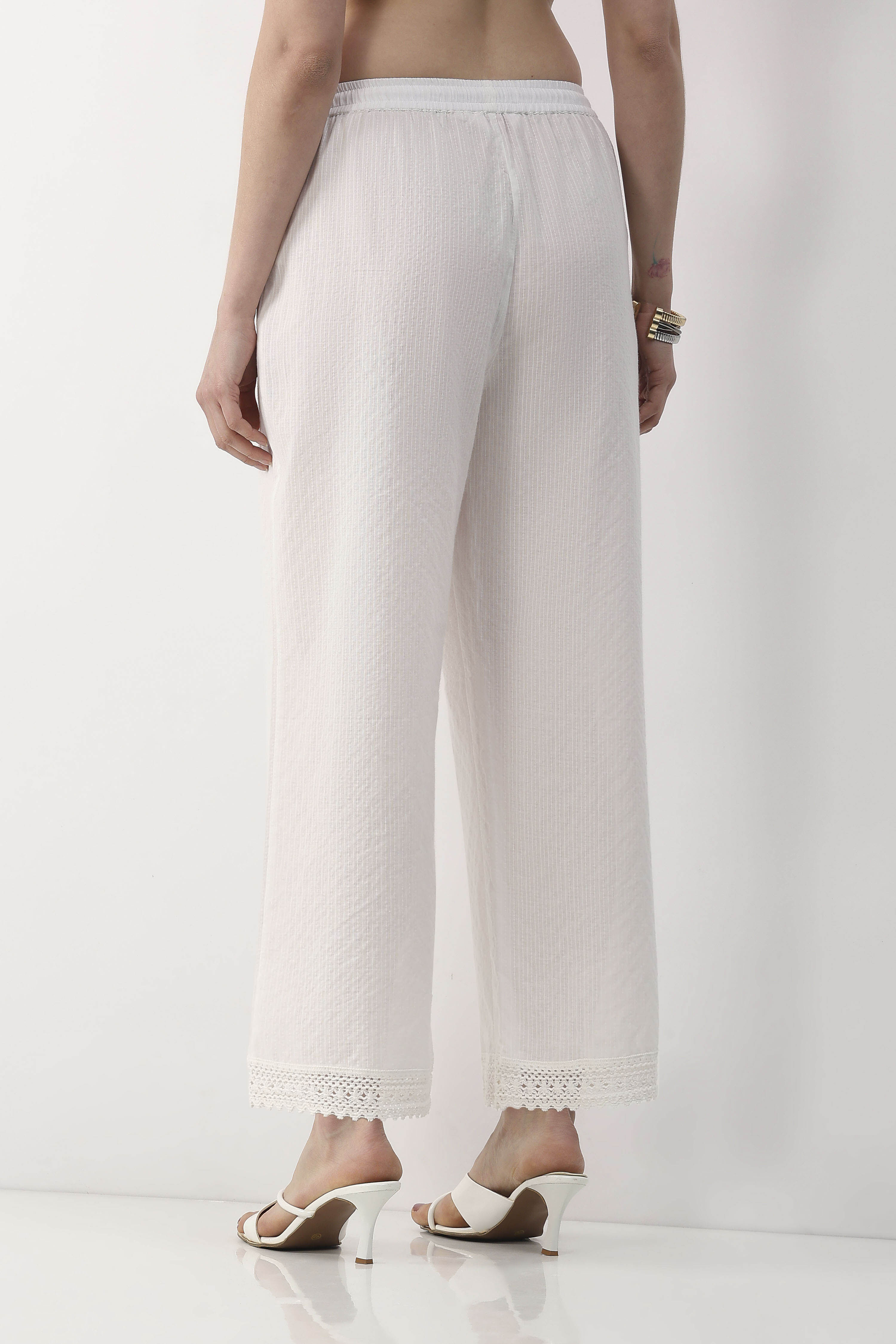 White Cotton Straight Palazzos image number 3