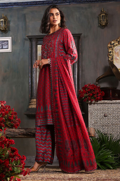 Blue Printed Straight Suit Set image number 3