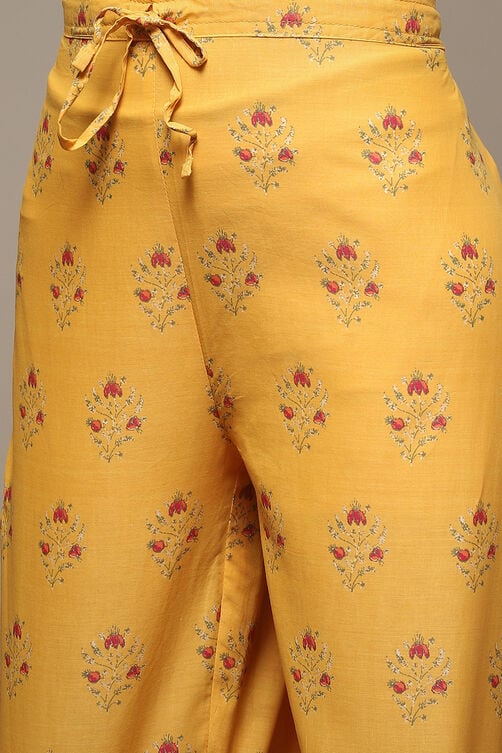 Yellow Cotton A-Line Kurta Palazzo Suit Set image number 2