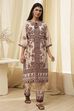 Beige and Brown Pure Cotton Printed Kurta Set image number 6