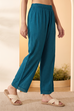 Teal Textured Straight Cotton Palazzo image number 4