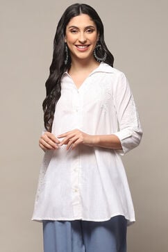 White Cotton Straight Shirt image number 5
