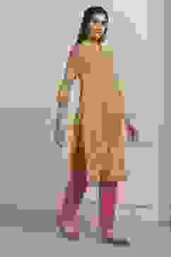 Yellow Cotton Printed Straight Kurta image number 4