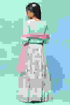 Aqua Chanderi Blouse With Georgette Lehenga & Net Dupatta  image number 5