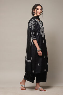 Black Cotton Straight Kurta Palazzo Suit Set image number 6