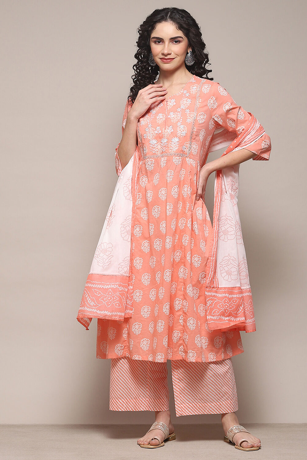 Peach Cambric Kalidar Kurta Palazzo Suit Set