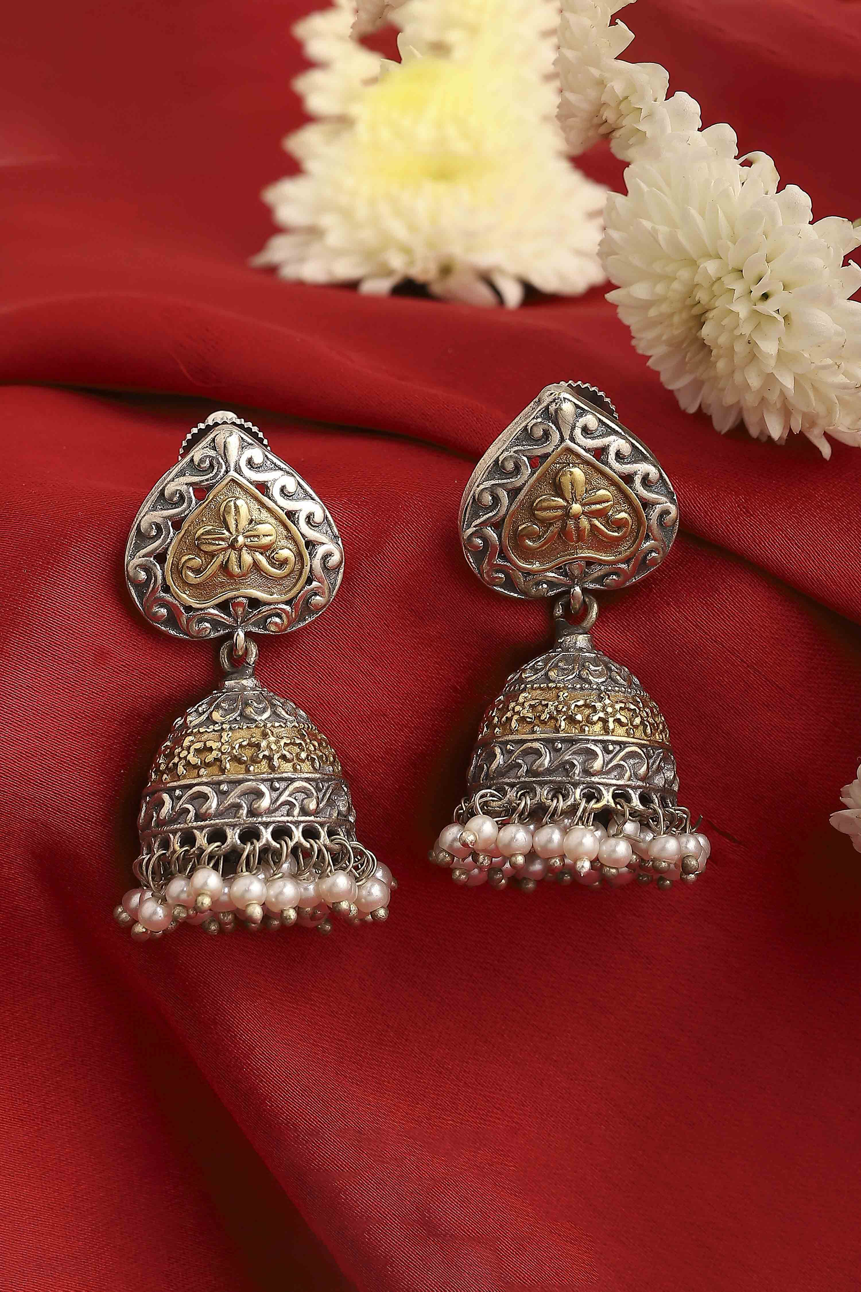 Oxidised Gold Textured Earrings image number 0