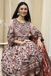 Beige Cotton Anarkali Printed Kurta Suit Set image number 0