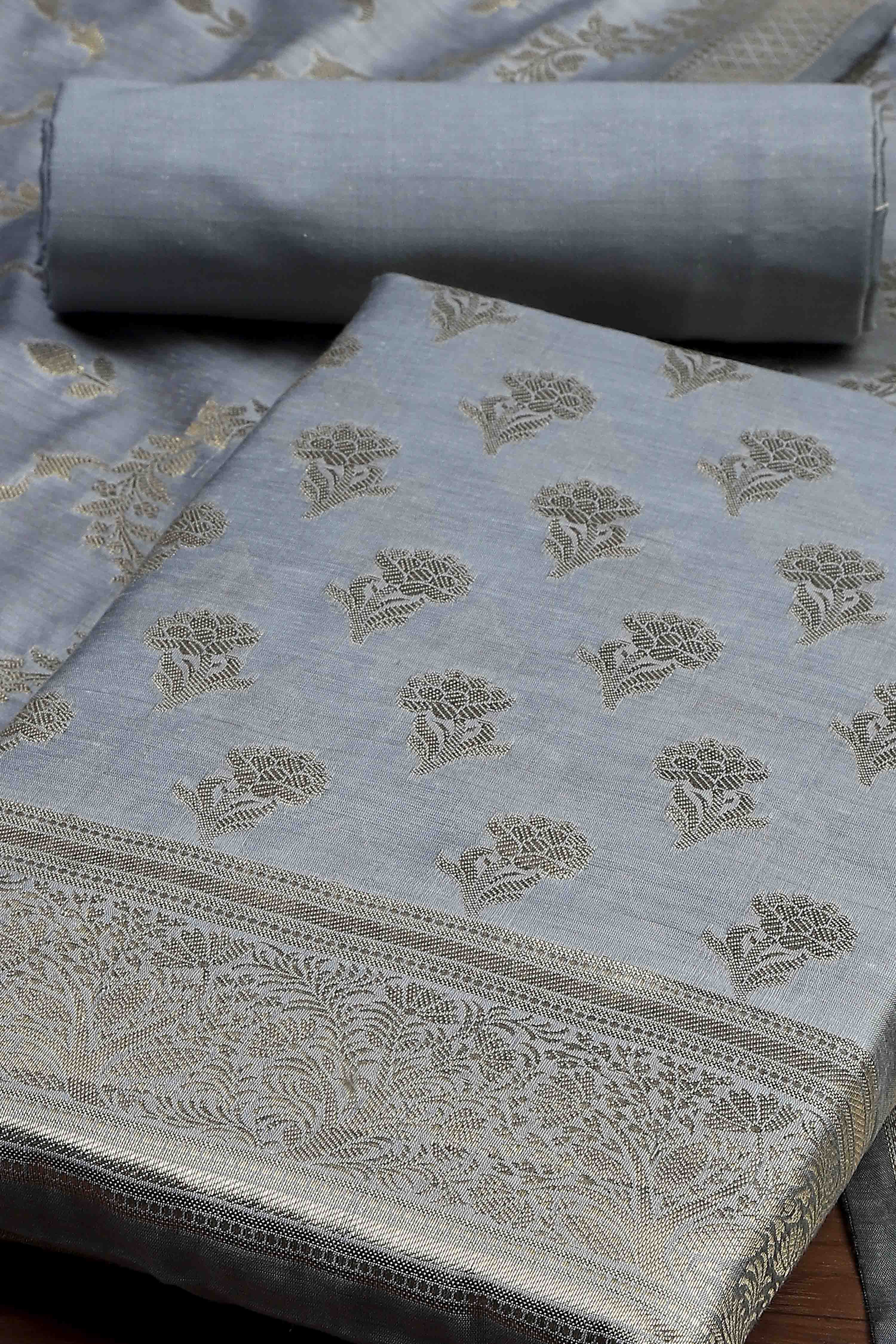 Lavender Cotton Printed Embroidered Unstitched Suit Set image number 1
