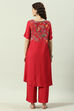 Red Printed LIVA Asymmetric Kurta Palazzo Suit Set