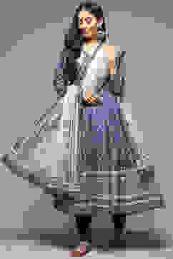 Indigo Cotton Anarkali Kurta Churidar Suit Set image number 0