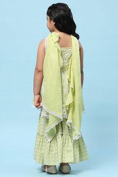 Green Cotton Floral Printed Strappy Peplum Suit Set image number 5