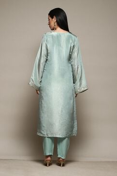 Turquoise Banarasi Silk Digital Print Unstitched Suit Set image number 5