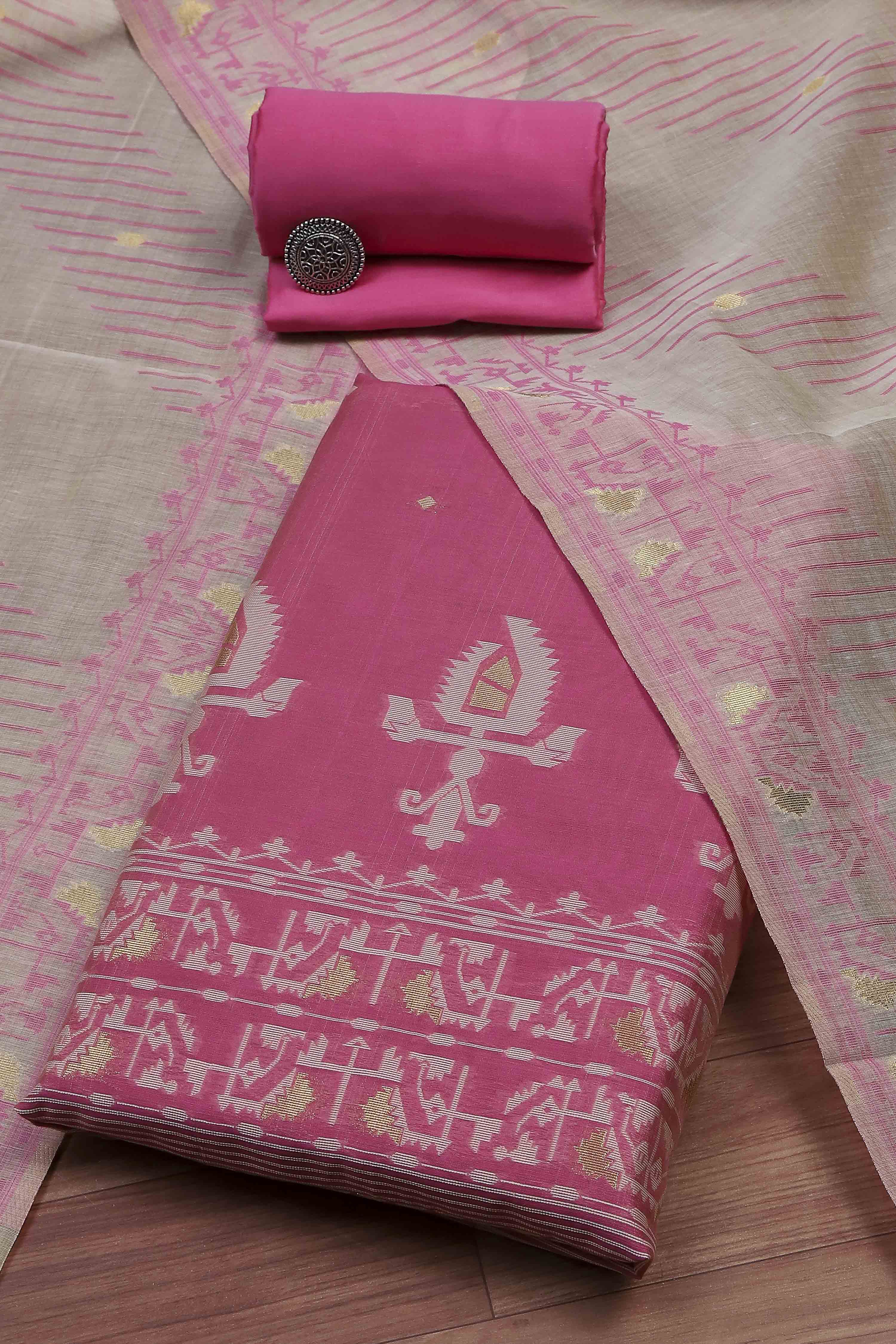 Blue Cotton Jamdani Unstitched Suit Set image number 0