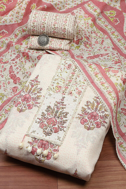 Yellow Cotton Hand Block Print Unstitched Suit Set image number 0