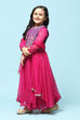 Magenta Cotton Blend Flared Printed Suit Set image number 4