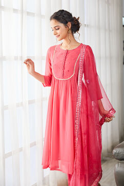 Pink Polyester Blend Straight Suit Set image number 3