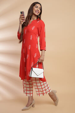 Terracotta Rayon Straight Kurta Pants Set image number 3