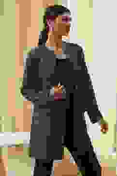 Navy Blue Printed Straight Jacket image number 4