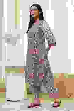 Blue and Pink Cotton Printed Straight Kurta Set image number 3