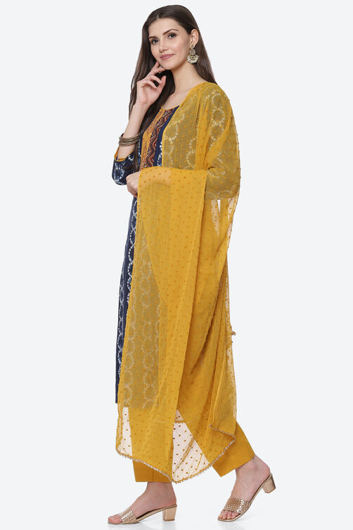 Indigo Cotton Unstitched Suit Set image number 6