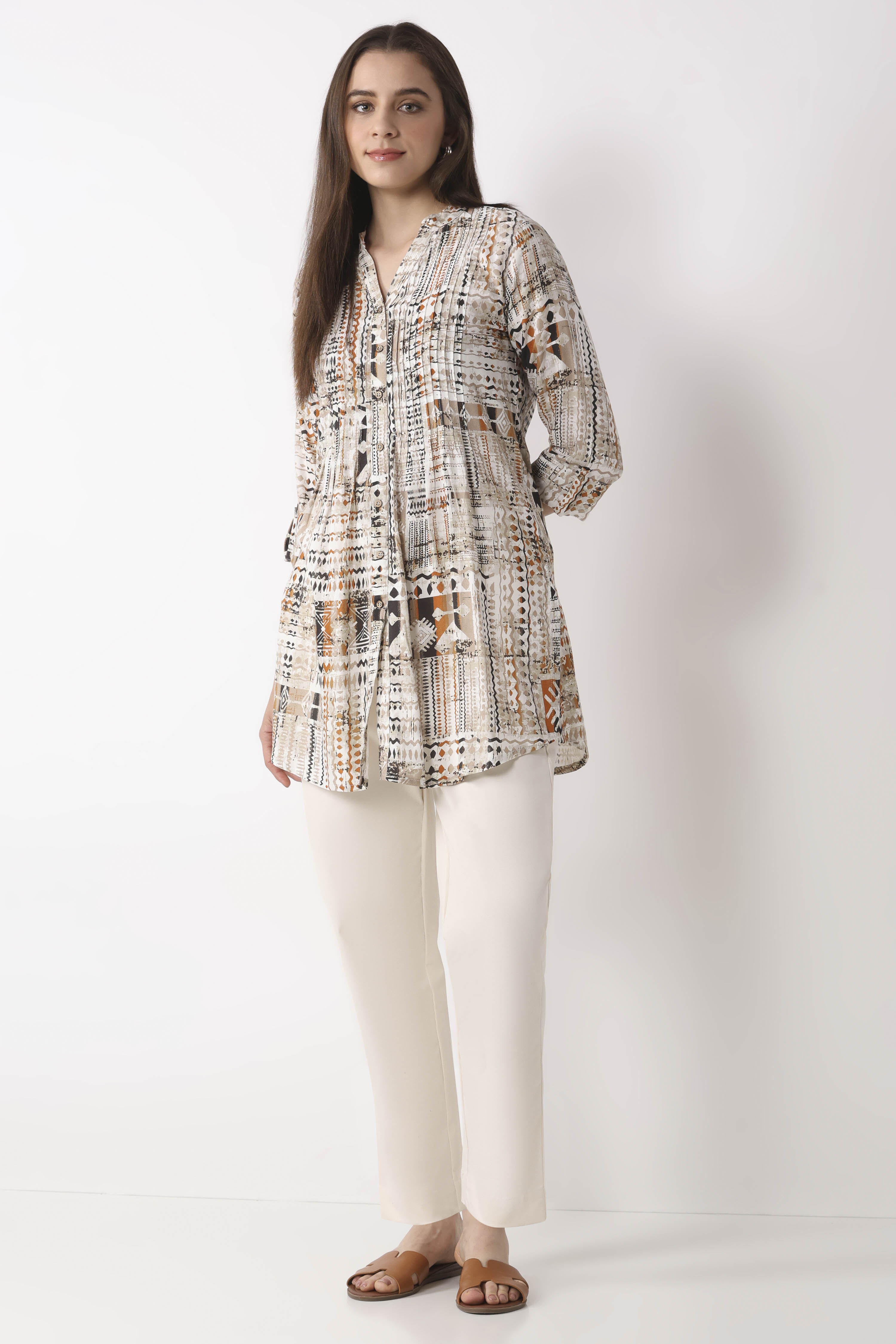 Off White Cotton Narrow Pants image number 0