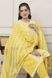 Yellow Cotton Floral Embroidered Straight Suit Set image number 7
